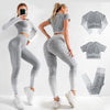 Seamless Women Yoga Set Workout Sportswear Gym Clothing Fitness Long Sleeve Crop Top High Waist Leggings Sports Suits
